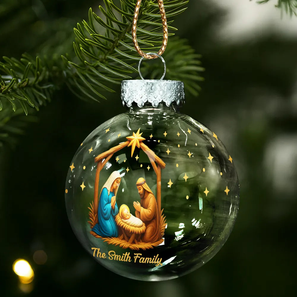 Christmas,Christian,Family - We Believe Nativity Family 2025 - Personalized Ball Ornament