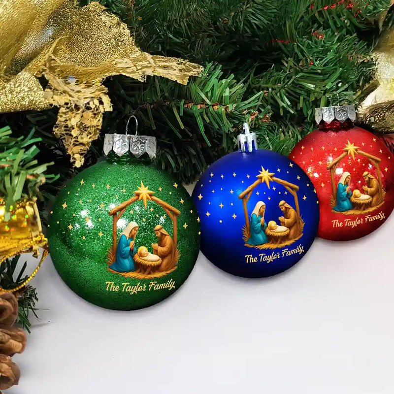 Christmas,Christian,Family - We Believe Nativity Family 2025 - Personalized Ball Ornament