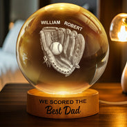 Sport Dad,Gift For Father,Baseball,Happy - We Caught The Best Dad Papa Baseball - Personalized Crystal Globe Lamp