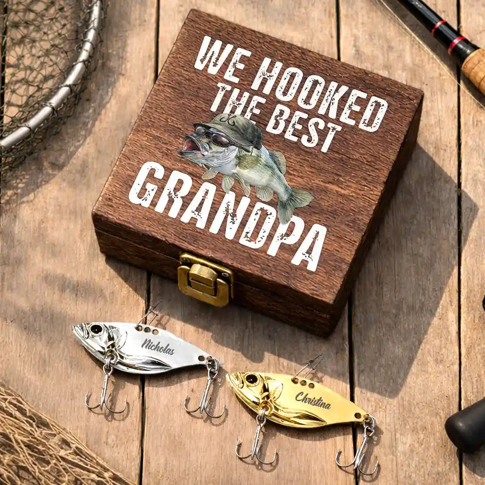 Funny, Dad - Children, Gift For Grandpa, Grandpa - Grandkids, Gift For Father, Fishing - We Hooked The Best Dad - Personalized Metal Fish Lure Set