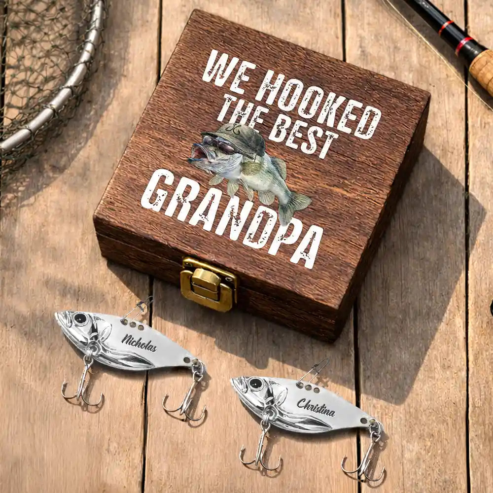 Funny, Dad - Children, Gift For Grandpa, Grandpa - Grandkids, Gift For Father, Fishing - We Hooked The Best Dad - Personalized Metal Fish Lure Set