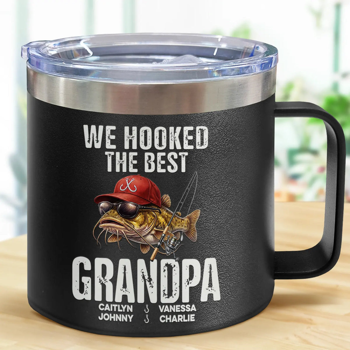 Gift For Father,Fishing,Humorous,Icon - We Hooked The Best Dad Grandpa - Personalized 14oz Stainless Steel Tumbler With Handle