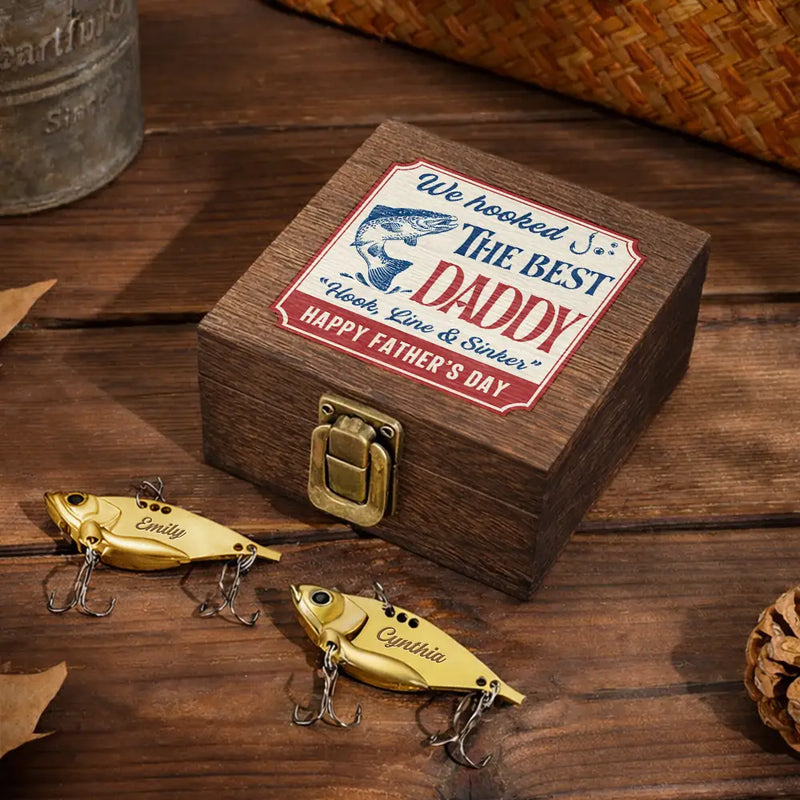 Gift For Father,Fishing,Top Market,Playful,Custom Text - We Hooked The Best Dad Grandpa - Personalized Metal Fish Lure Set