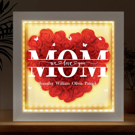 We Love You Mom Grandma - Personalized LED Light Flower Shadow Box