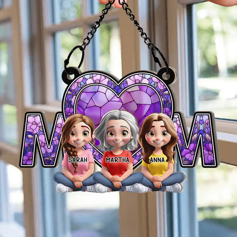 Gift For Mother,Mom - Daughters (Adult),Gift For Daughter,Happy - We Love You Mom Mother Daughter - Personalized Window Hanging Suncatcher Ornament