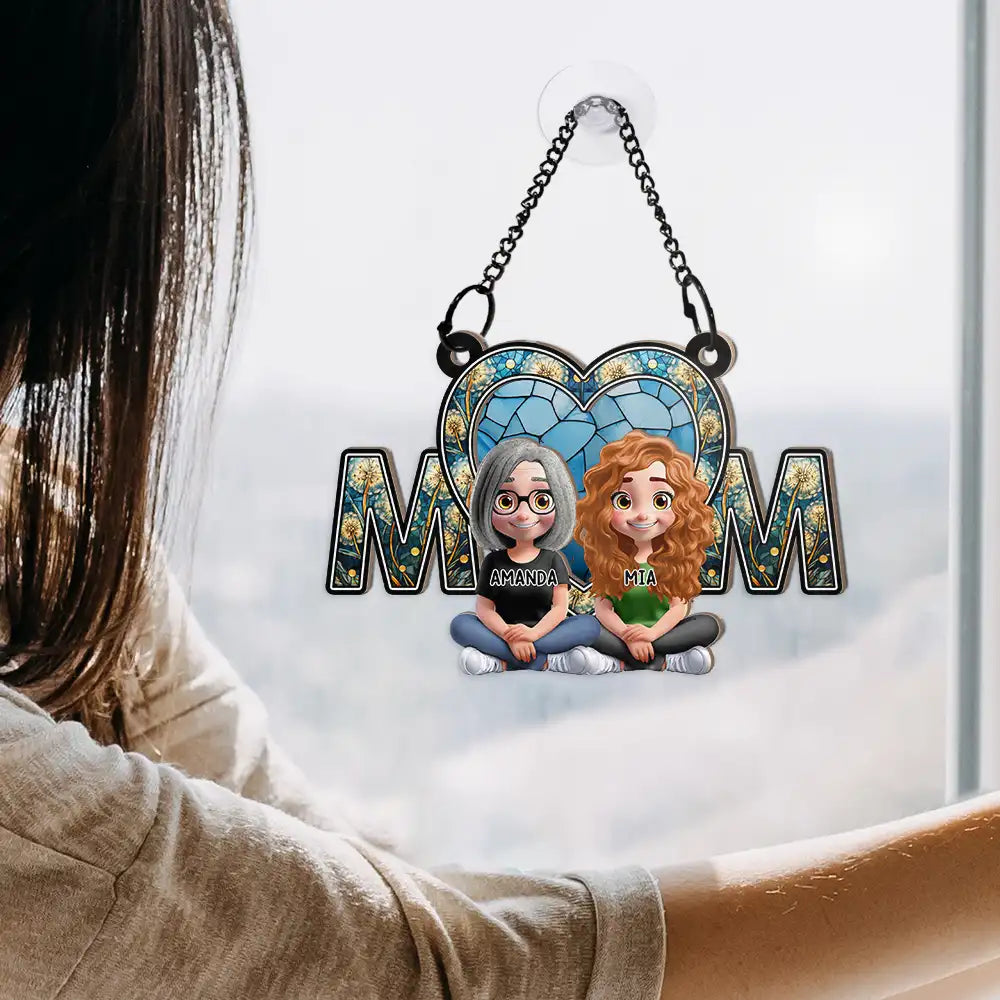 Gift For Mother,Mom - Daughters (Adult),Gift For Daughter,Happy - We Love You Mom Mother Daughter - Personalized Window Hanging Suncatcher Ornament