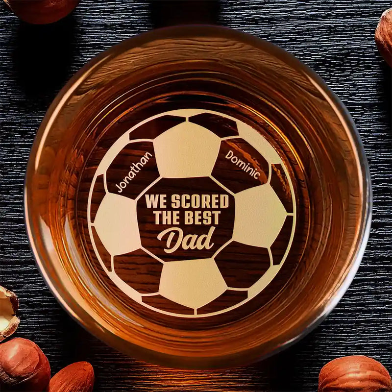 Sport Dad,Gift For Father,Football (Soccer),Happy,Custom Text - We Scored The Best Dad Papa Soccer Football - Personalized Engraved Whiskey Glass