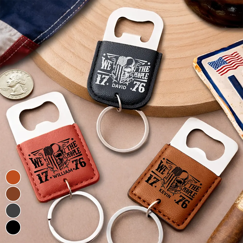 We The People America 250 Years Of Freedom - Personalized Leather Bottle Opener Keychain