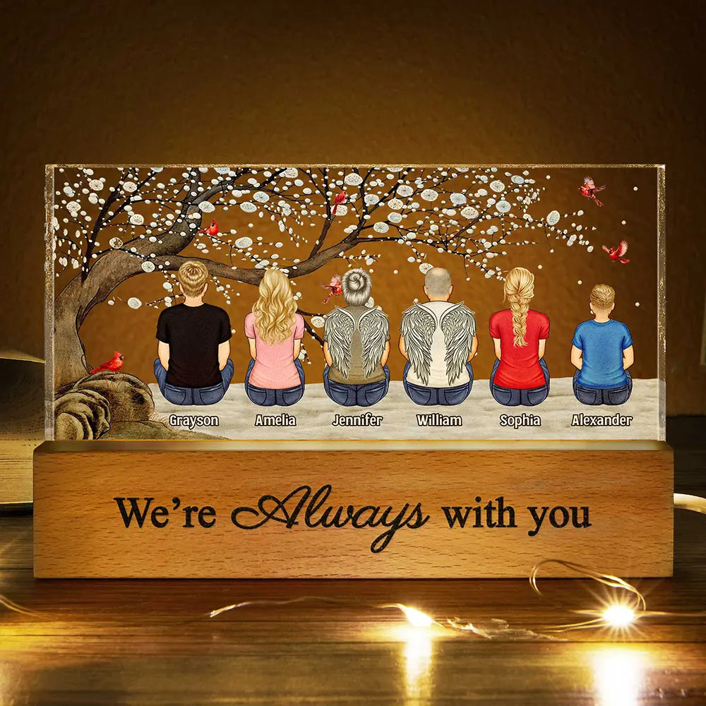 Love,Memorial,Family,Parents,Gift For Grandparents,Gift For Sibling - We're Always With You Memorial Family - Personalized Rectangle LED Light
