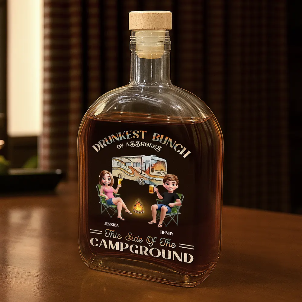 Campsite, Camping, Gift For Bestie, Funny - We're Drunks We Go Camping - Personalized Whiskey Bottle