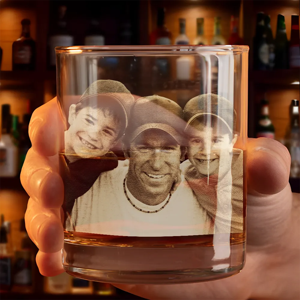 Dad,Children,Gift For Father - Custom Photo We're Yours No Returns Or Refunds Hand Punch - Personalized Engraved Whiskey Glass
