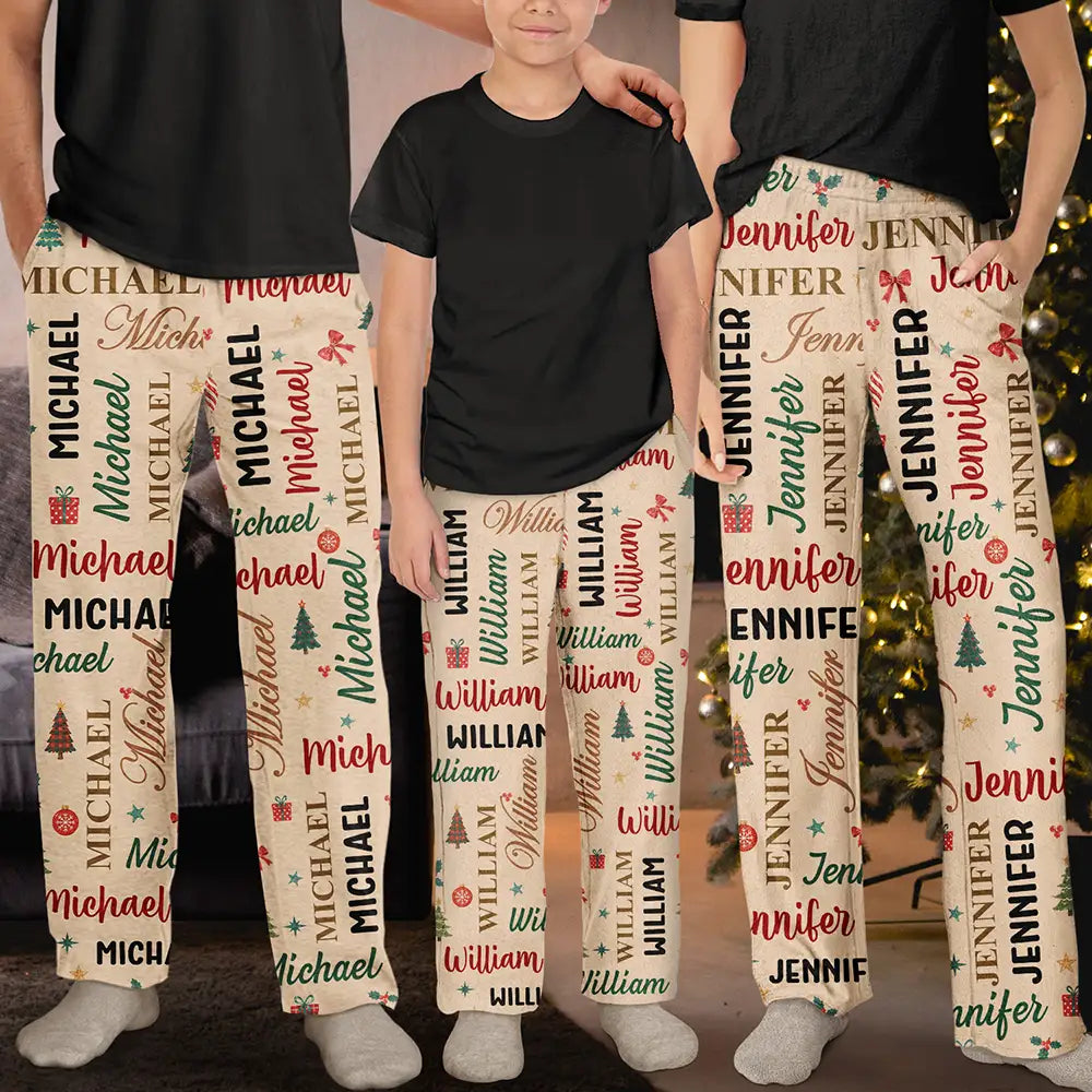 Christmas, Custom Text, Family, Happy - Matching Christmas Gift For Family - Personalized Member Names Holiday Pajama Pants