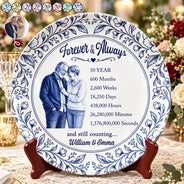 Art Design,Romantic,Gift For Couples,Photo - Porcelain Art Style - Custom Photo Watercolor Forever & Always Couple Anniversary - Personalized Ceramic Plate