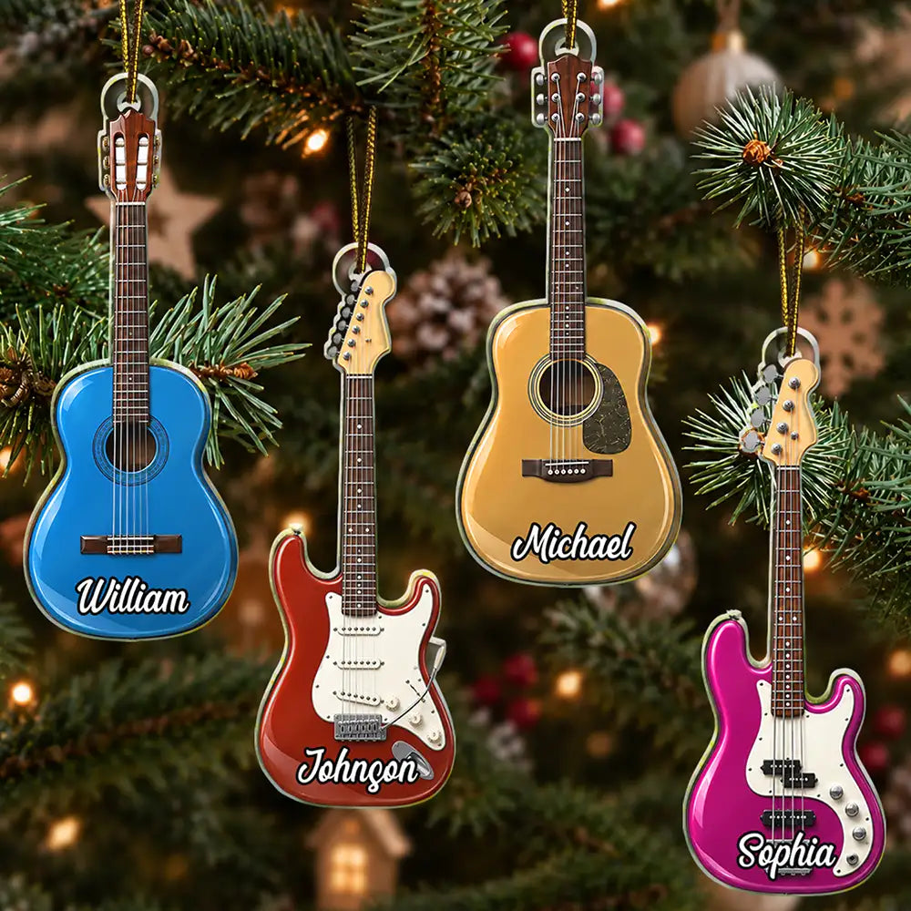 Guitar Type Christmas Gift For Guitarist Guitar Lovers - Personalized Custom Shaped Acrylic Ornament