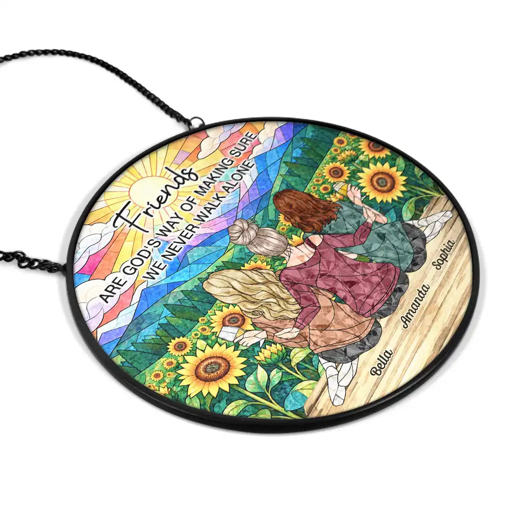 Afro Besties, Christmas, Gift For Bestie, Old Besties, Sentimental, Vector - Bestie Keepsake Just Because Gift - Personalized We Never Walk Alone Stained Glass Window Hanging Suncatcher