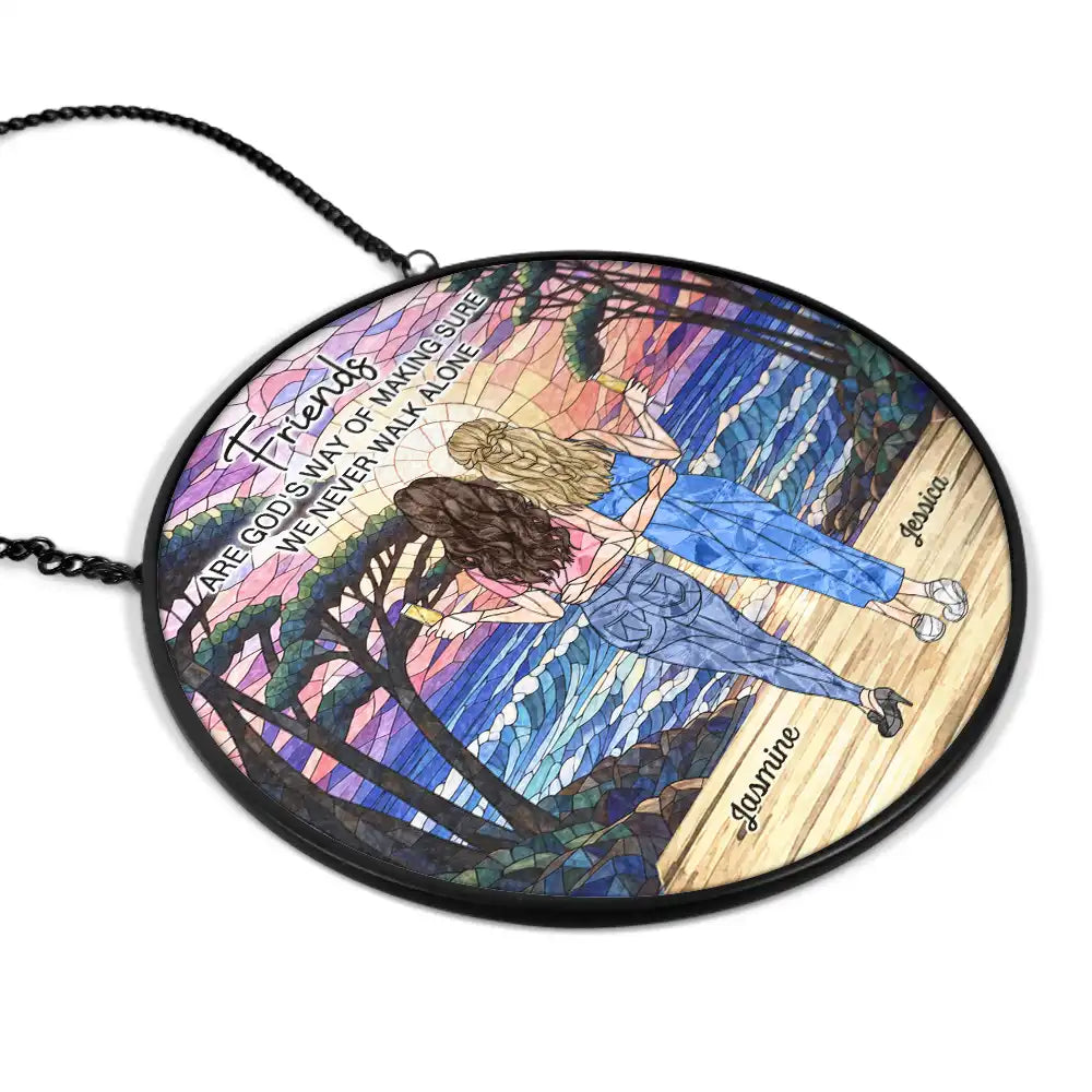 Afro Besties,Christmas,Gift For Bestie,Old Besties,Sentimental,Vector - Bestie Gift - Personalized A True Friendship Is A Journey Stained Glass Window Hanging Suncatcher