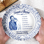 Art Design,Romantic,Gift For Couples,Photo - Porcelain Art Style - Custom Photo Watercolor Forever & Always Couple Anniversary - Personalized Ceramic Plate