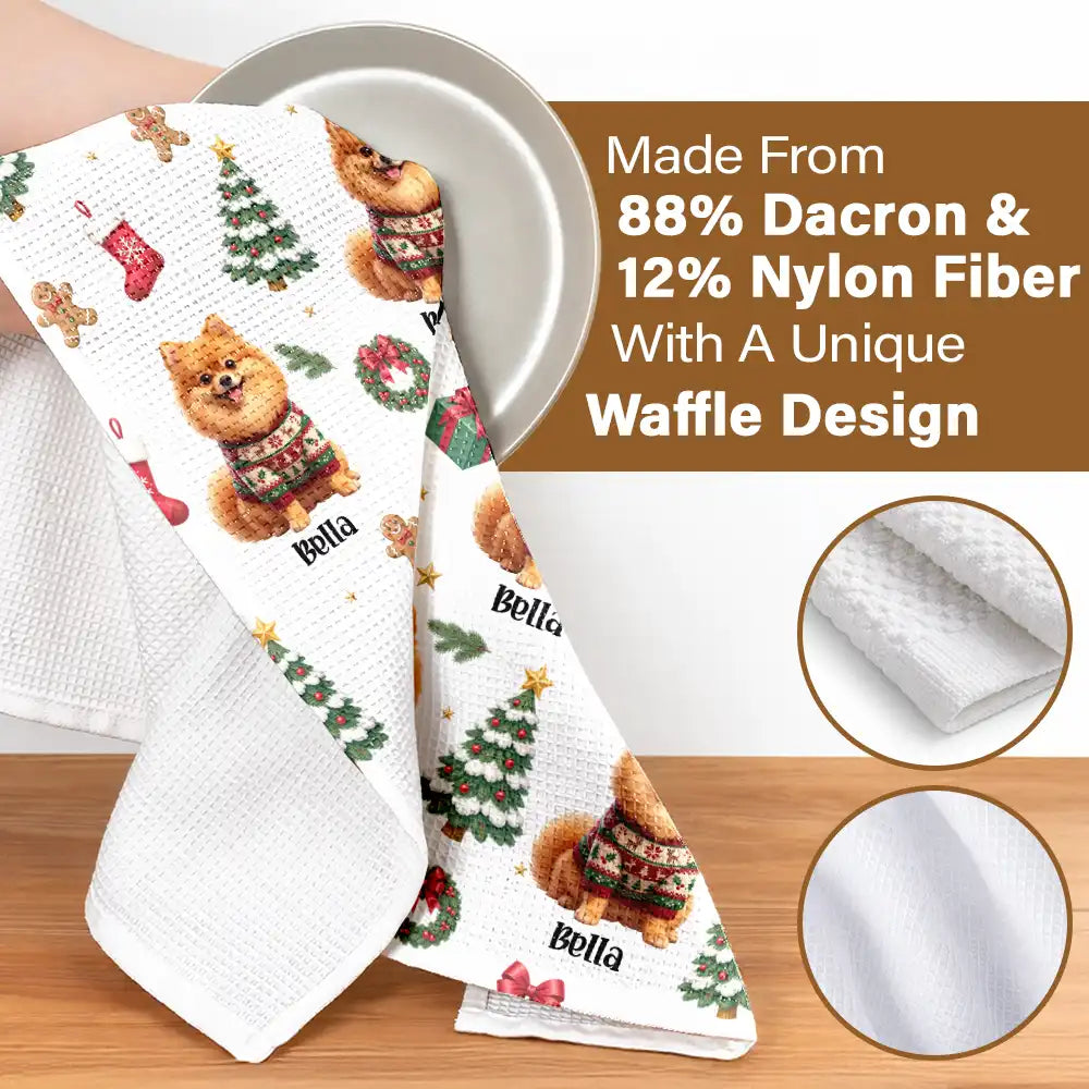 Art Design,Christmas,Custom Photo,Pet Lovers,Photo - Christmas Accessories 3D Cartoon Pet,Playful,Top Market - Christmas Gift For Pet Mom - Personalized Custom Photo Pet Name Festive Pattern Kitchen Towel
