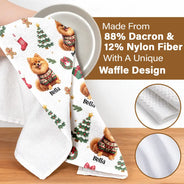 Art Design,Christmas,Custom Photo,Pet Lovers,Photo - Christmas Accessories 3D Cartoon Pet,Playful,Top Market - Christmas Gift For Pet Mom - Personalized Custom Photo Pet Name Festive Pattern Kitchen Towel