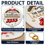 Christmas,Family,Happy,Icon - Christmas Gift For Family - Personalized Christmas Stocking 3D Embossed Circle Ceramic Ornament