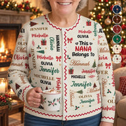 Christmas, Custom Text, Gift For Grandma, Gifts For Her, Happy - Christmas Gift For Grandma Nana - Personalized Kids Names Cardigan