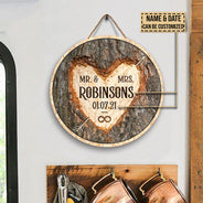 Wedding Mr & Mrs Forever Custom Wood Circle Sign