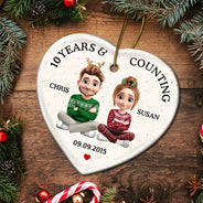 Love, Gift For Couples, Gift For Husband, Gift For Wife, Christmas, Wedding Anniversary, Married - Wedding Anniversary Many Years And Couting - Personalized Heart Ceramic Ornament