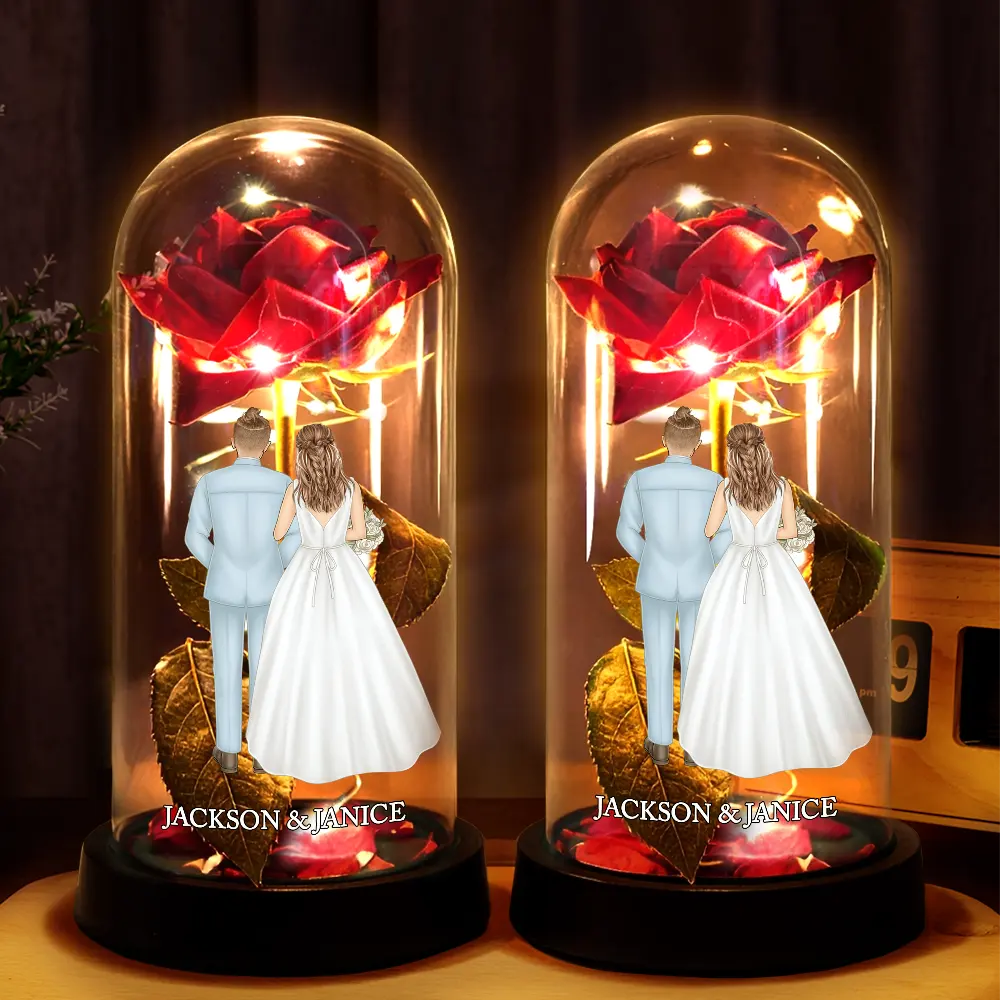 Gift For Couples,Old Couples,Gift For Husband,Gift For Wife,LGBT,Love,Married ,Engaged,Wedding,Wedding Anniversary - Wedding Couple - Personalized Everlasting Rose Dome Lamp