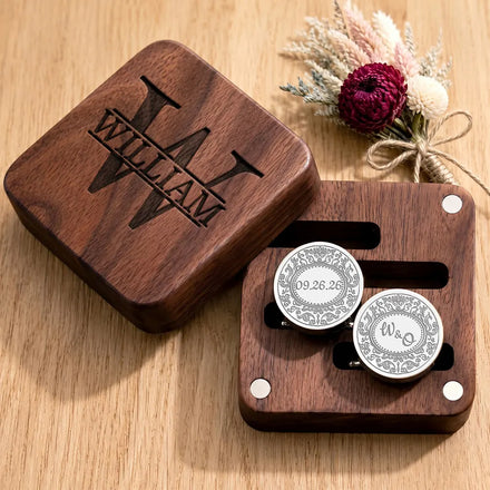 Wedding Initials Date - Personalized Circular Cufflinks
