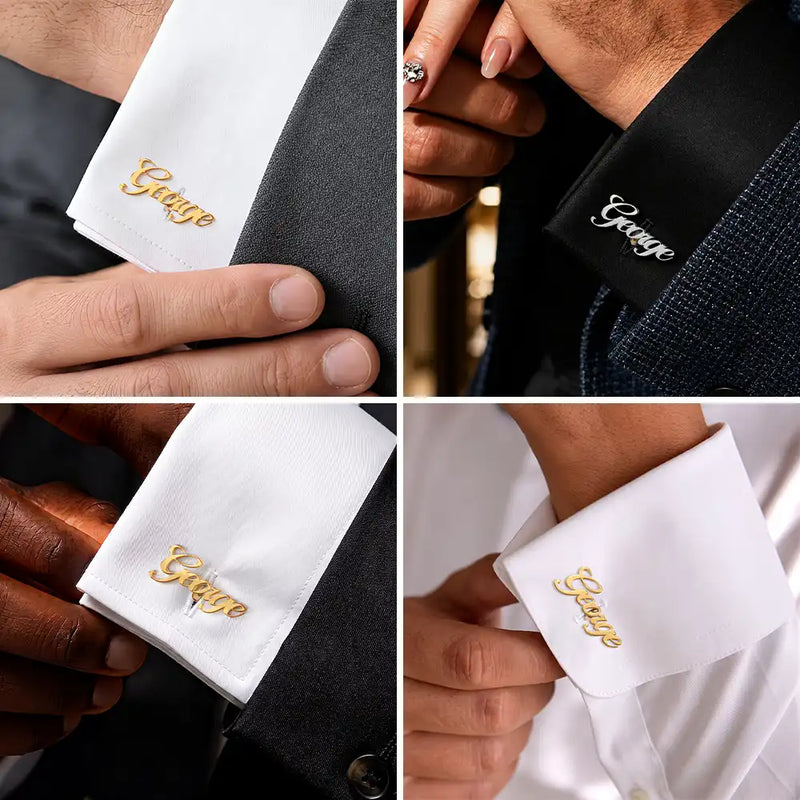 Gift For Men,Romantic,Gift For Yourself,Wedding,Custom Text - Wedding Men Groomsman Simple Name - Personalized Cufflinks