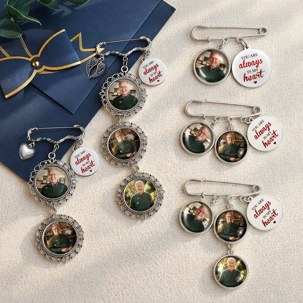 Custom Photo, Wedding, Gift For Yourself, Sympathetic, Upload Full Photo -Custom Photo Wedding Walking Beside You Memorial - Personalized Lapel Pin