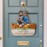Gift For Couples, Old Couples, Funny, Gift For Husband, Gift For Wife - Welcome A Lovely Lady And A Grumpy Old Man Live Here 3D Effect - Personalized Custom Shaped Wood Sign