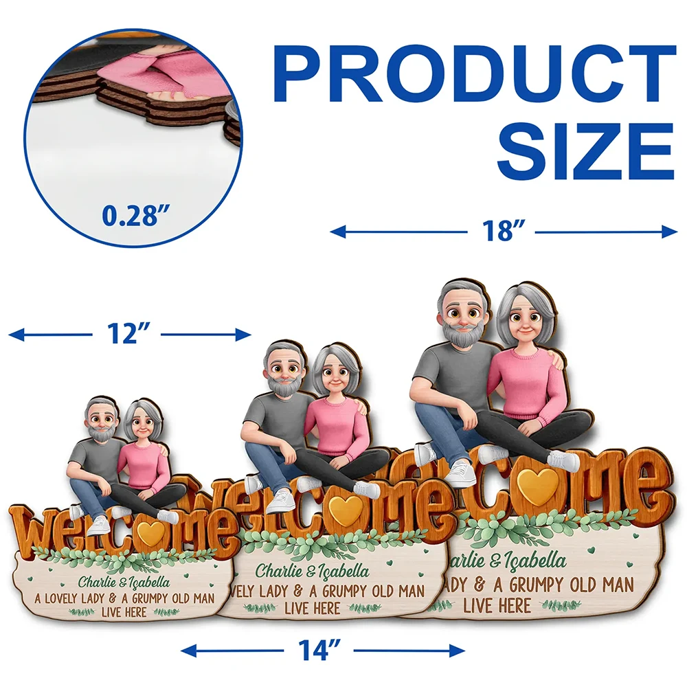 Gift For Couples, Old Couples, Funny, Gift For Husband, Gift For Wife - Welcome A Lovely Lady And A Grumpy Old Man Live Here 3D Effect - Personalized Custom Shaped Wood Sign