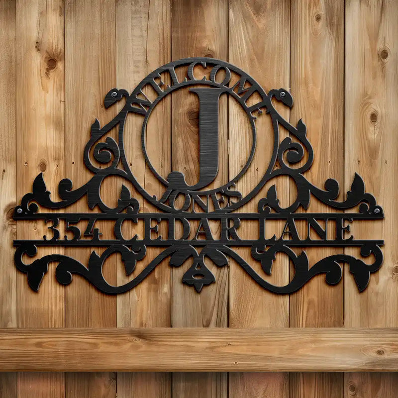 Family,Backyard - Welcome Family Name Monogram - Personalized Cutout Metal Sign