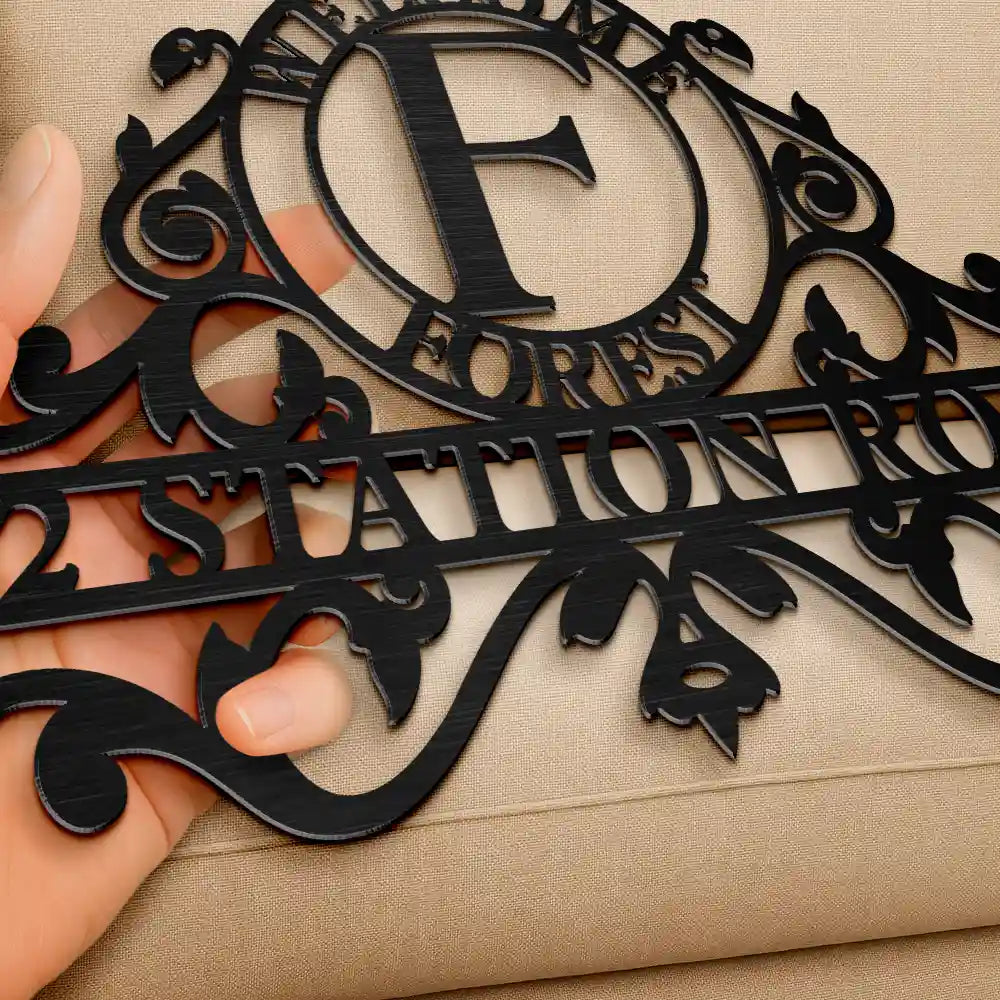Family,Backyard - Welcome Family Name Monogram - Personalized Cutout Metal Sign
