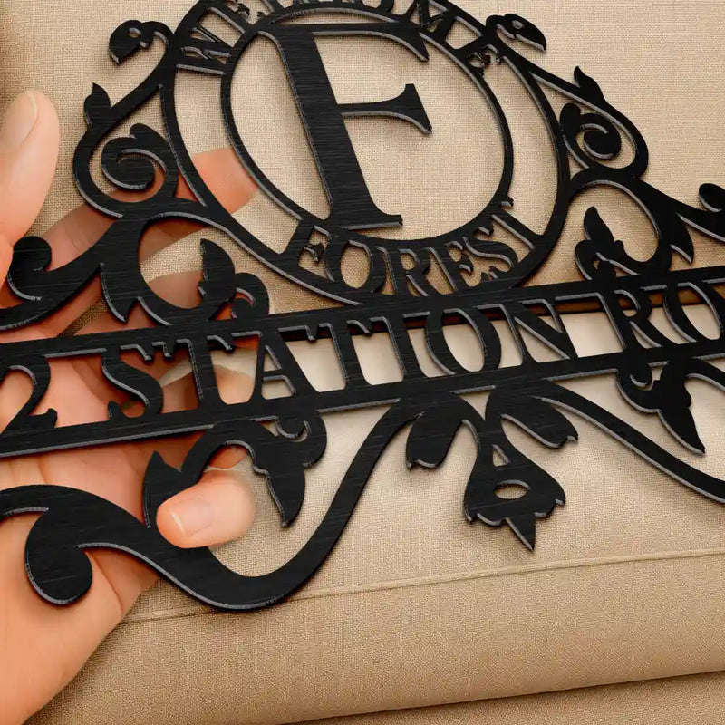 Family,Backyard - Welcome Family Name Monogram - Personalized Cutout Metal Sign