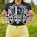 Family,Backyard - Welcome Family Name Monogram - Personalized Cutout Metal Sign