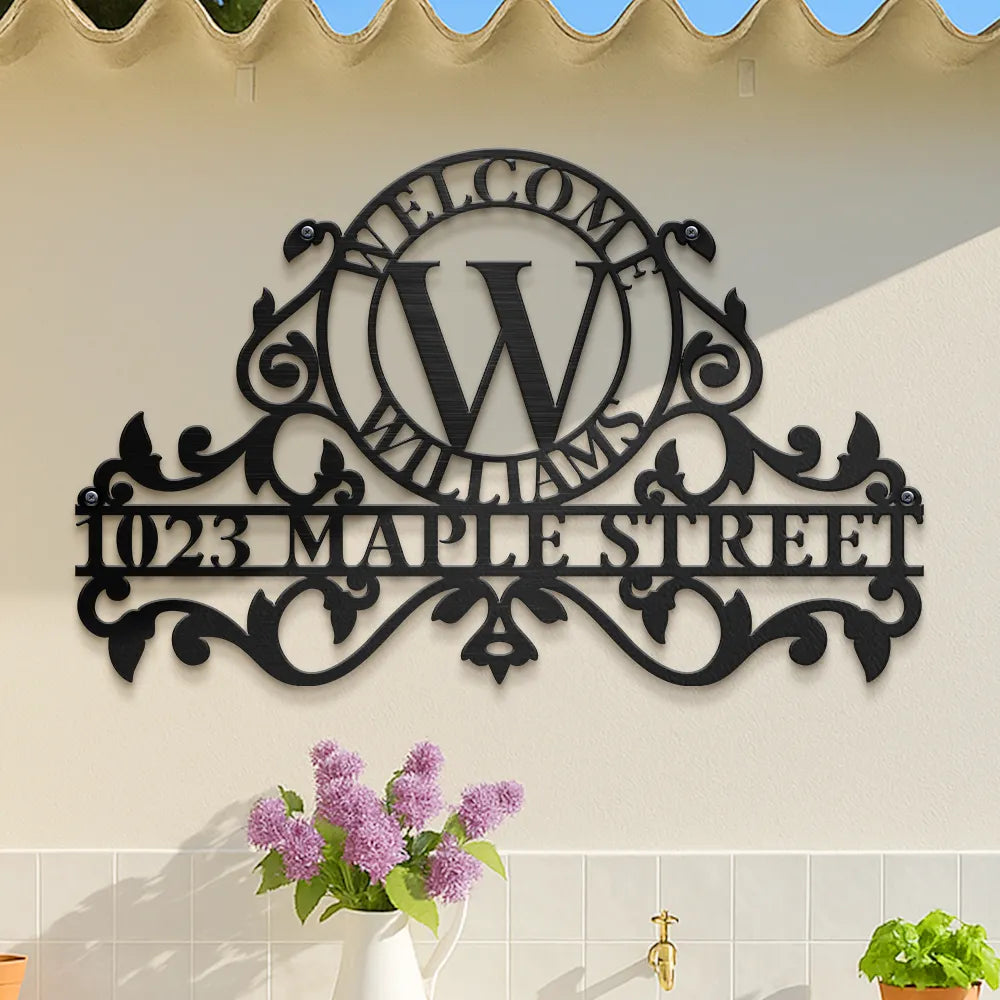 Welcome Family Name Monogram - Personalized Cutout Metal Sign