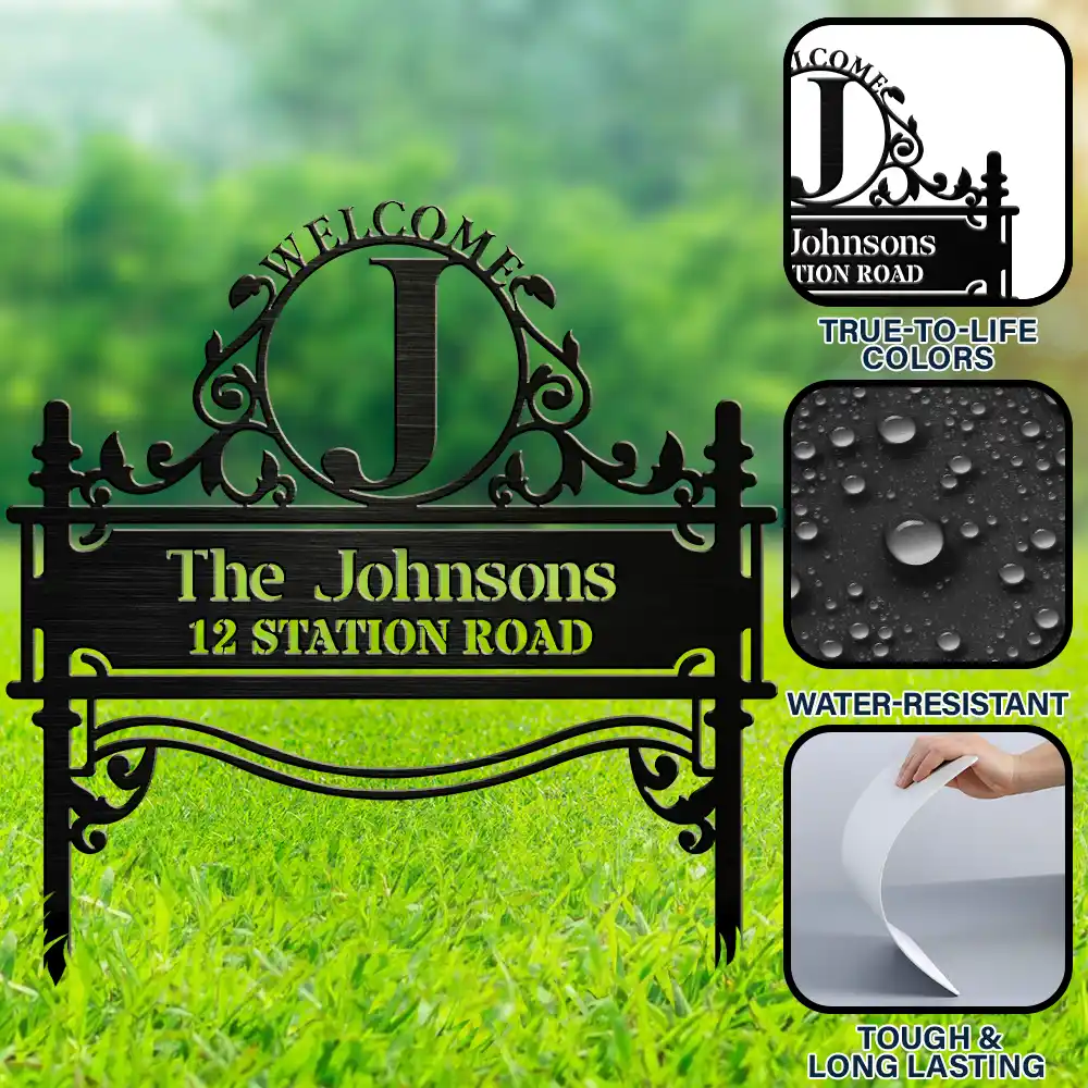 Family,Backyard - Welcome Family Name Monogram - Personalized Metal Garden Stake