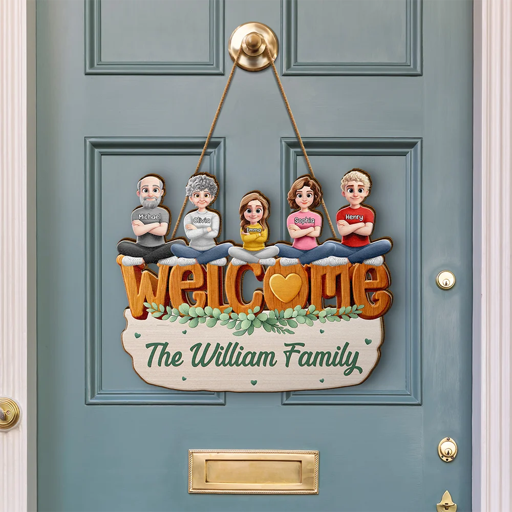 Parents,Gift For Grandparents,Family,Happy - Welcome Happy Family 3D Effect - Personalized Custom Shaped Wood Sign