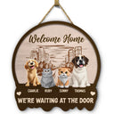 Family,Happy,Gift For Father,Gift For Mother - Welcome Home We're Waiting At The Door - Personalized Custom Shaped Wood Sign