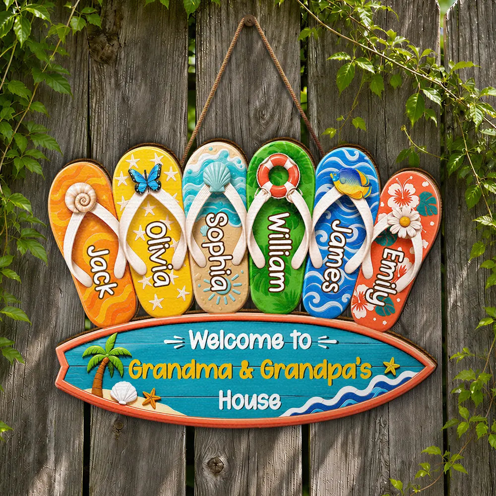 Welcome To Grandma Grandpa House - Personalized Custom Shaped Wood Sign