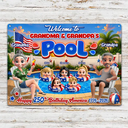 America 250th, Independence Day, Grandparents, Top Market, Playful, Vector - Welcome To Grandma Grandpa Pool 250th Anniversary - Personalized Classic Metal Signs