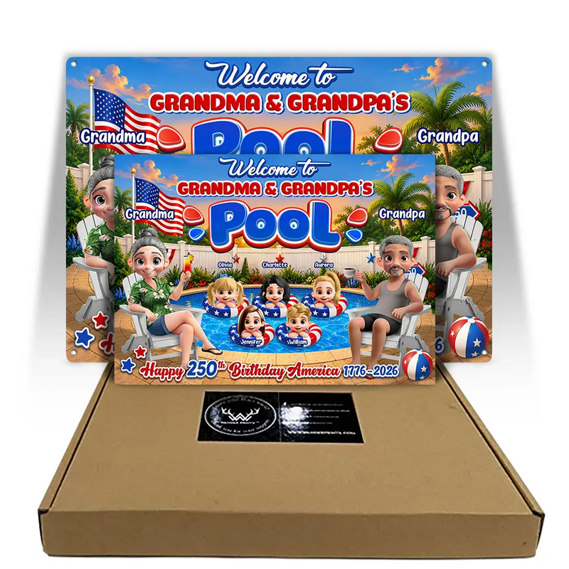 America 250th, Independence Day, Grandparents, Top Market, Playful, Vector - Welcome To Grandma Grandpa Pool 250th Anniversary - Personalized Classic Metal Signs