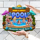 Poolside, Outdoor Decor, Summer, Grandparents, Top Market, Playful, Vector - Welcome To Grandma Grandpa Pool Summer - Personalized Custom Shaped Wood Sign