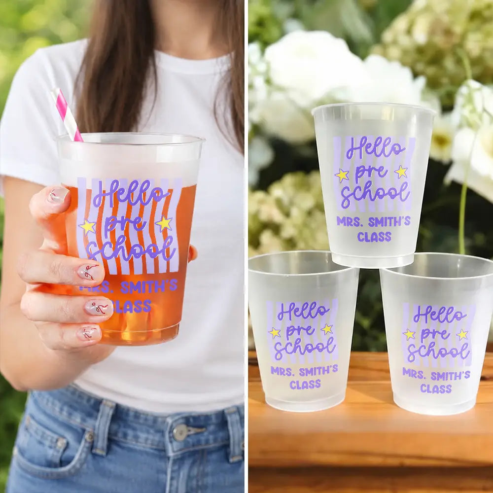 Teacher, Playful, Back To School, Custom Text - Welcome To Kindergarten First Grade - Personalized Frosted Cups