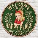 Gardening, Gift For Yourself, Gift For Women, Summer, Humorous, Vector - Welcome To My Happy Place - Personalized Custom Shaped Metal Sign