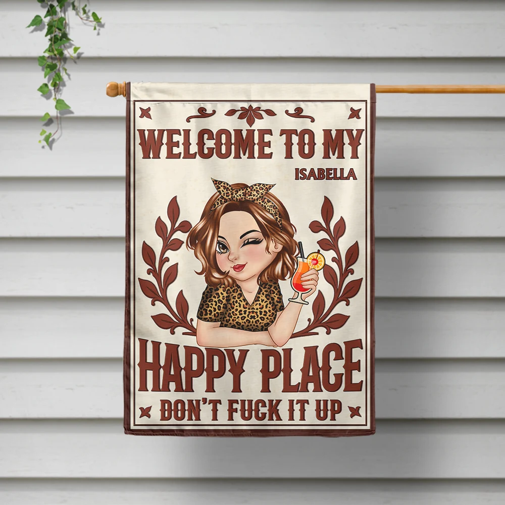 Gardening, Gift For Yourself, Gift For Women, Summer, Humorous, Vector - Welcome To My Happy Place - Personalized Flag