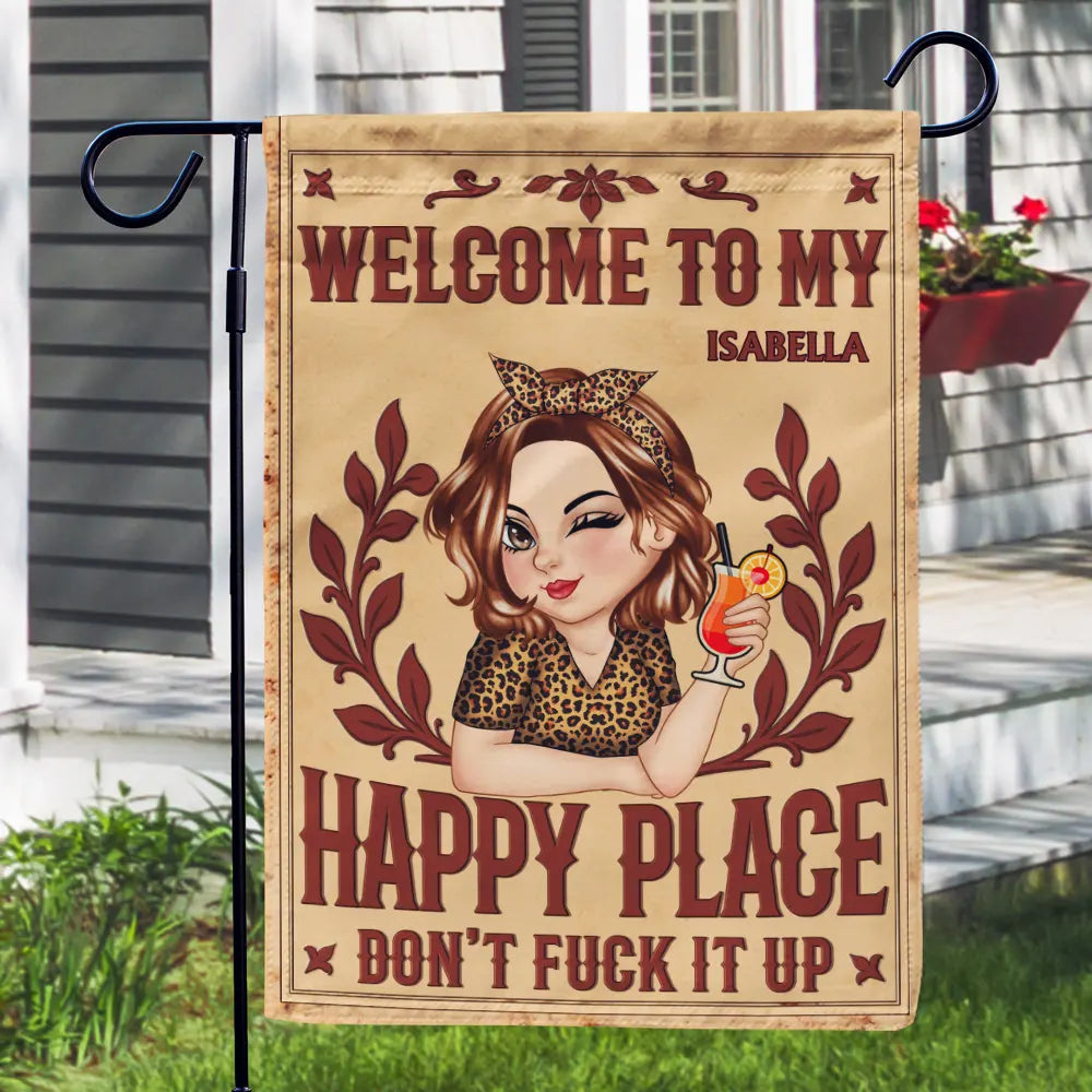 Gardening, Gift For Yourself, Gift For Women, Summer, Humorous, Vector - Welcome To My Happy Place - Personalized Flag
