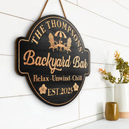 Backyard,Old Couples,Summer,Happy - Welcome To Our Backyard Oasis - Personalized Custom Shaped Wood Sign